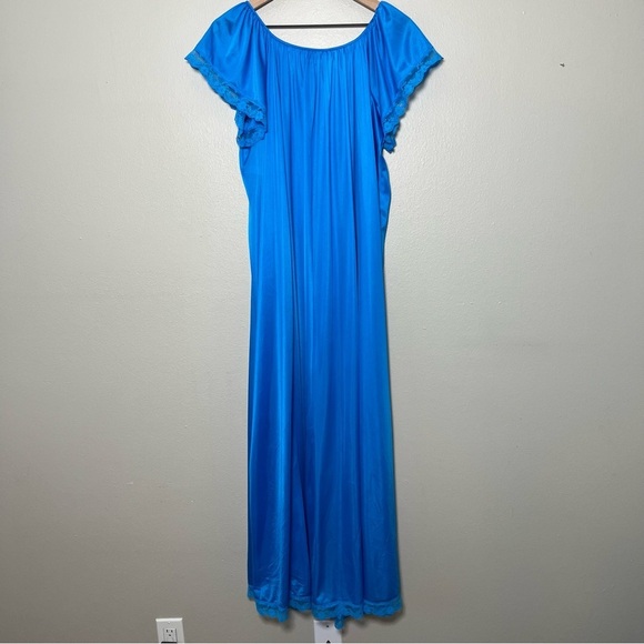 VTG 80s Henson‎ Kickernick Women Maxi Nightgown Dress Lace Cottagecore Blue - Picture 5 of 13